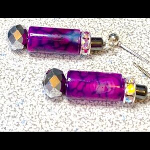 🐲Purple dragon vein agate earrings- handmade